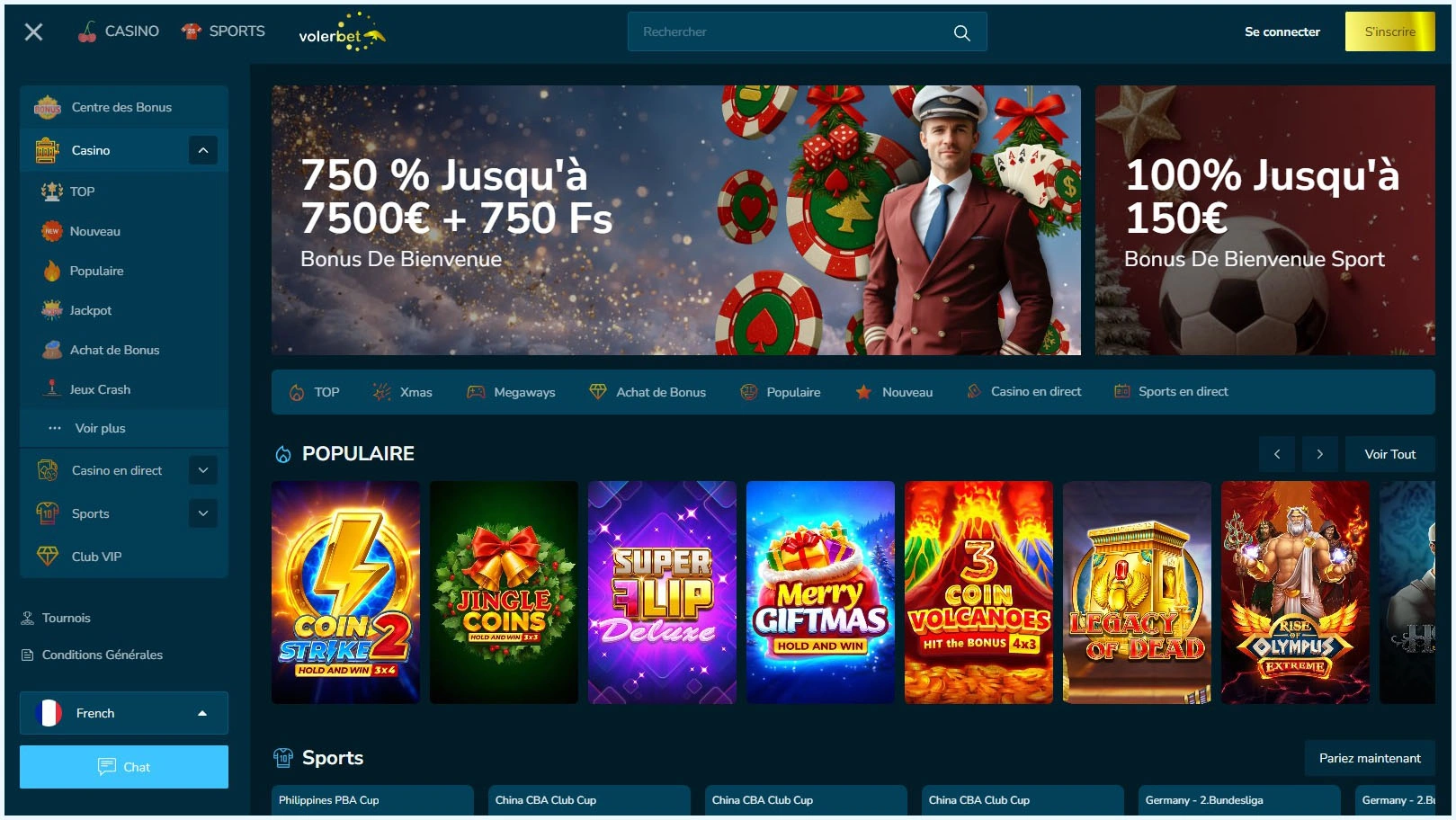 Page d’accueil officielle du casino VolerBet