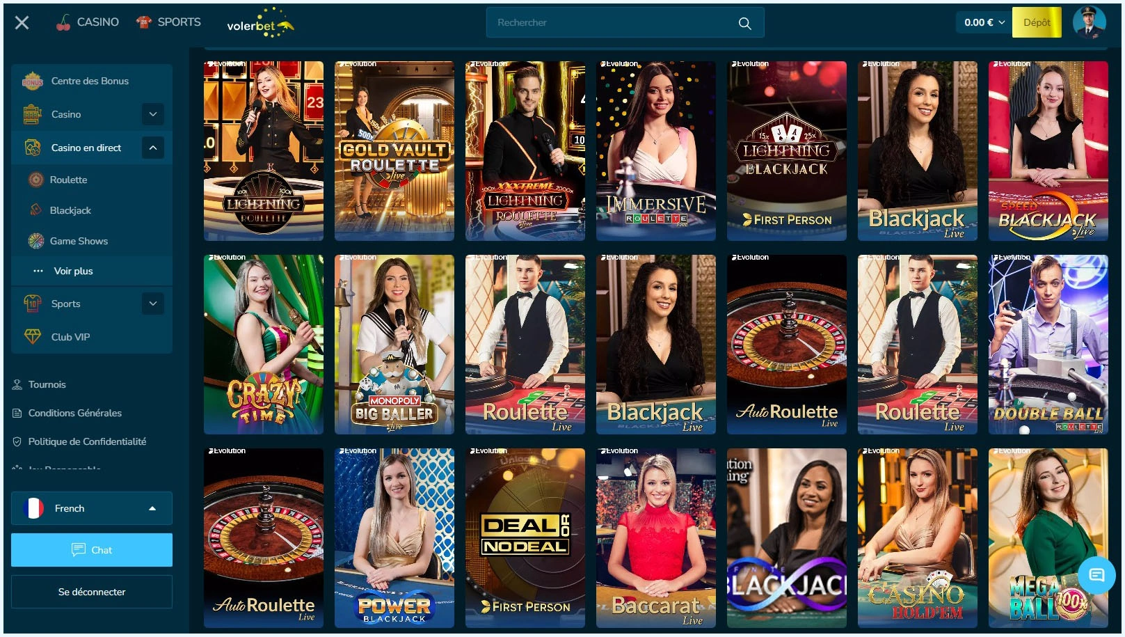 Machines à sous en temps réel avec ambiance live chez VolerBet Casino